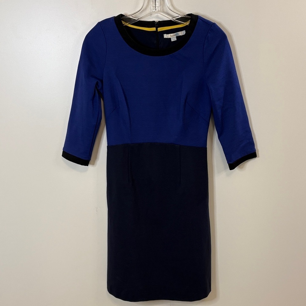 Boden Royal Blue and Black Cotton 3/4 Sleeve Dress